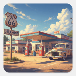 Oklahoma Route 66 tankstation Vierkante Sticker