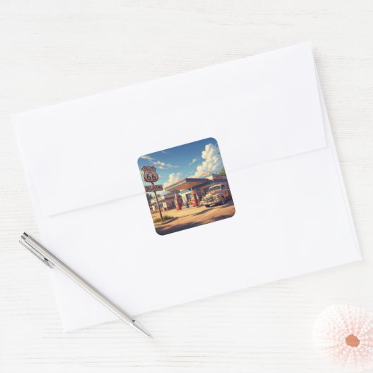 Oklahoma Route 66 tankstation Vierkante Sticker (Envelop)