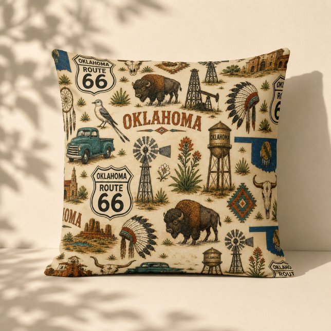 Oklahoma Route 66 Vintage Western Collage Kussen (Creator heeft geüpload)