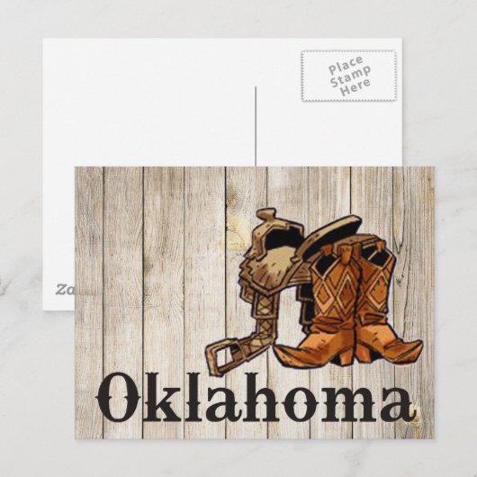 Oklahoma Saddle en Boots Wooden Wall Briefkaart (Voorkant / Achterkant)