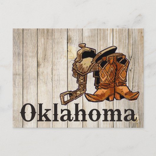 Oklahoma Saddle en Boots Wooden Wall Briefkaart (Voorkant)