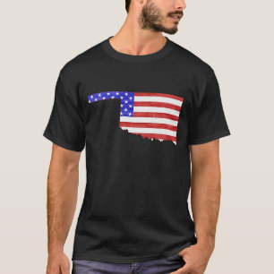 Oklahoma Shaped American Flag Patriotic Oklahoman T-shirt