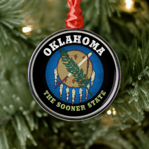 OKLAHOMA SOONER STATE FLAG METALEN ORNAMENT