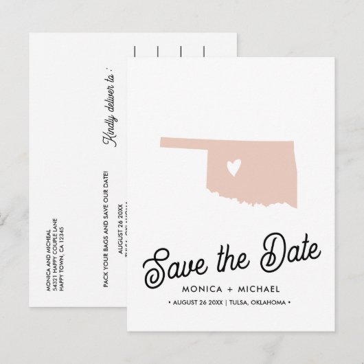OKLAHOMA State Destination Weduwing ANY COLOR Aankondigingskaart (Voorkant / Achterkant)