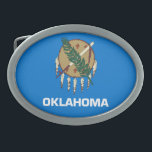 OKLAHOMA STATE FLAG GESP<br><div class="desc">De vlag van de staat Oklahoma bestaat uit een traditioneel Osage Nation buffalo-skin schild met zeven adelveren op een Choctaw sky blue field.</div>