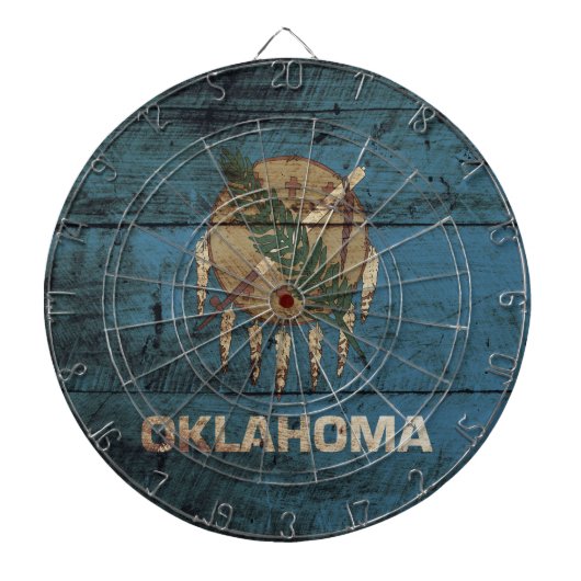Oklahoma State Flag op Old Wood Grain Dartbord (Voorkant)