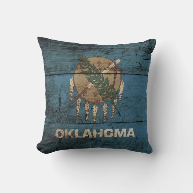 Oklahoma State Flag op Old Wood Grain Kussen (Voorkant)