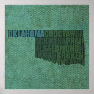 Oklahoma State Outline Word Map op Canvas Poster