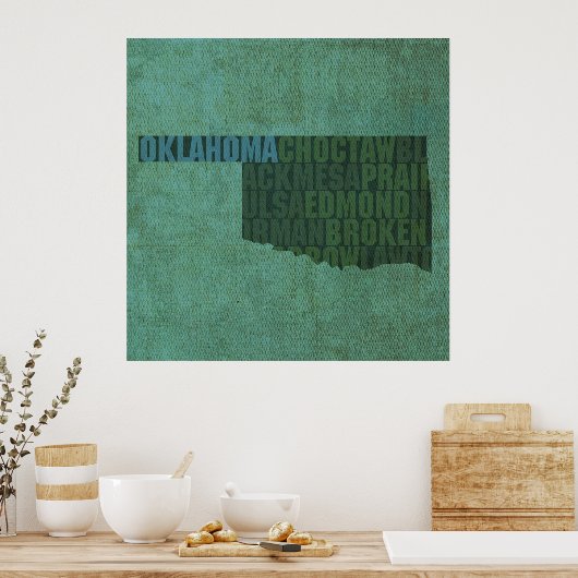 Oklahoma State Outline Word Map op Canvas Poster (Keuken)