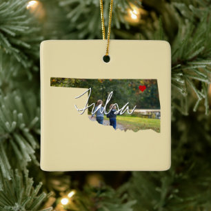 Oklahoma State Photo insert and town name Keramisch Ornament