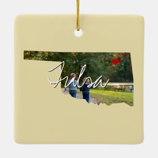 Oklahoma State Photo insert and town name Keramisch Ornament (Achterkant)
