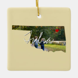 Oklahoma State Photo insert and town name Keramisch Ornament