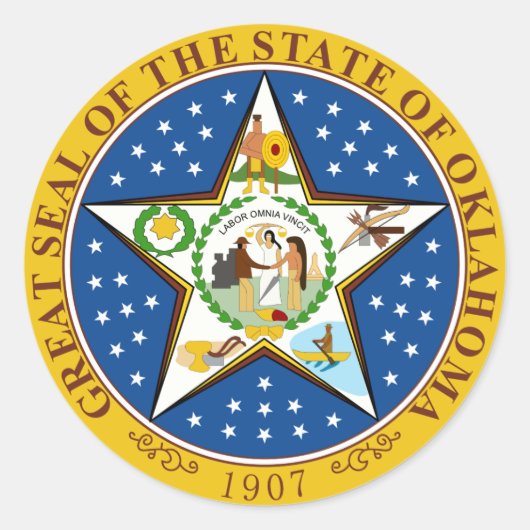 Oklahoma State Seal Ronde Sticker (Voorkant)