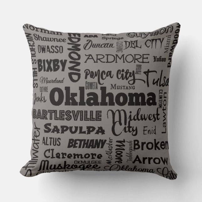 Oklahoma-steden 2 gooien kussen grijs/zwart (Voorkant)