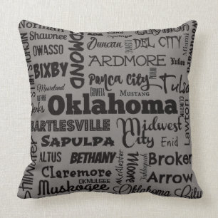 Oklahoma-steden 2 gooien kussen grijs/zwart