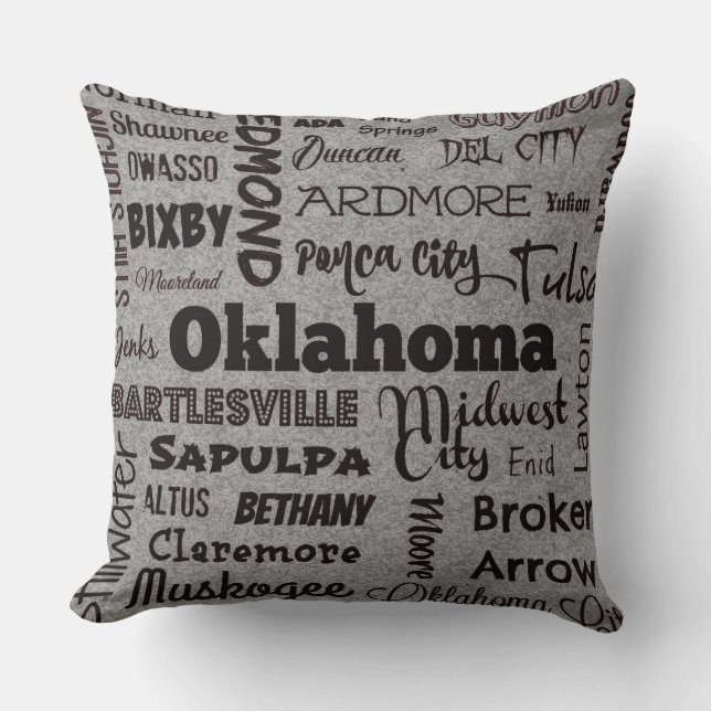 Oklahoma steden werkkussen in grijs/zwart kussen (Voorkant)