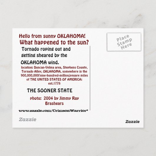 OKLAHOMA TORNADO 2004 BRIEFKAART (Achterkant)