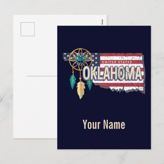 Oklahoma United States Retro Map USA Feestdagenkaart (Voorkant / Achterkant)