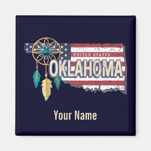 Oklahoma United States Retro Map  USA Magneet (Voorkant)