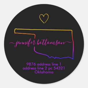 Oklahoma Usa thuis retouradres Handtekening regenb Ronde Sticker