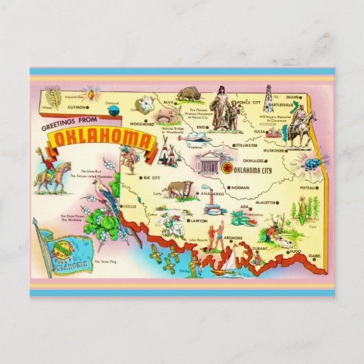 Oklahoma Vintage Kaart Ansichtkaart (Voorkant)