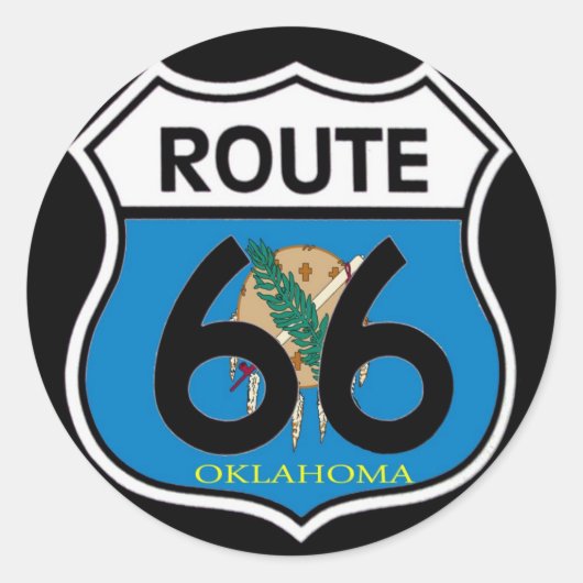 Oklahoma vlag Route 66 Shield Ronde Sticker (Voorkant)