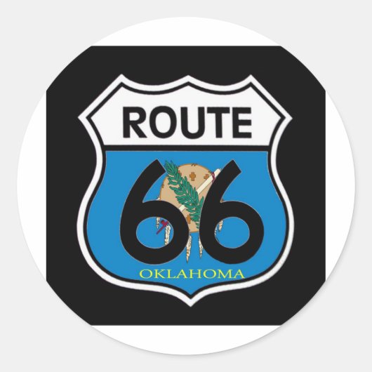 Oklahoma vlag Route 66 Shield Ronde Sticker (Voorkant)