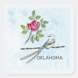 Oklahoma-vogel en -bloem vierkante sticker