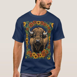 Oklahoman Buffalo omgeven door gestileerde bloemen T-shirt