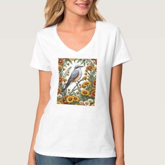 Oklahoman Flycatcher Vogel omgeven door Gaillardia T-shirt (Voorkant)