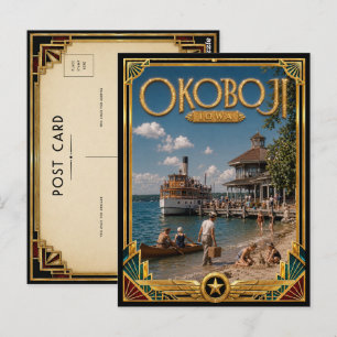 Okoboji Iowa Vintage Art Deco Gouden Tijdperk Briefkaart