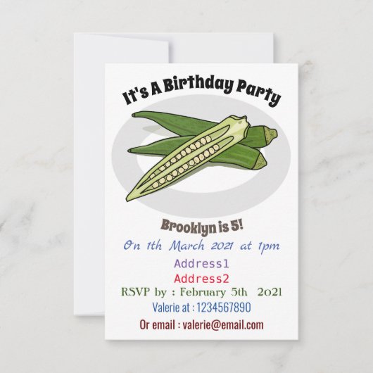 Okra cartoon illustratie kaart (Voorkant)