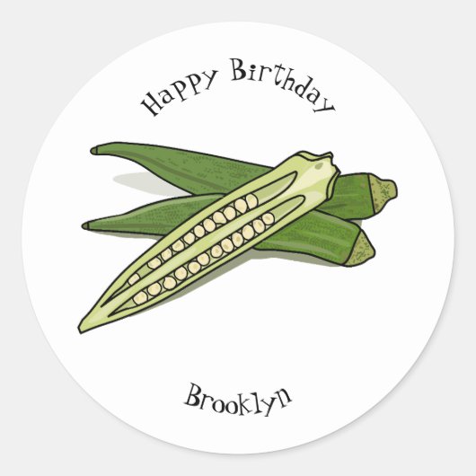 Okra cartoon illustratie ronde sticker (Voorkant)