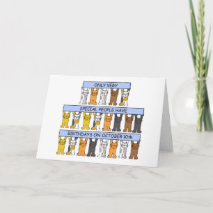 oktober 10th Verjaardag Leuke Cartoon Katten Kaart
