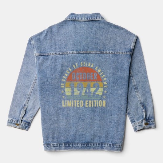 Oktober 1942 80th Birthday Mannen Vrouwen Denim Jacket (Achterkant)
