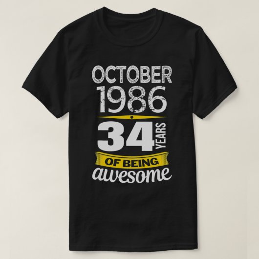 oktober 1986 34 jaar geweldige 34e geboorte t-shirt (Design voorkant)