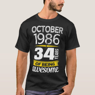 oktober 1986 34 jaar geweldige 34e geboorte t-shirt