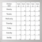 oktober 2020 planner kalender met weeknummer poster (Voorkant)