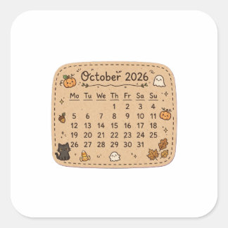 Oktober 2026 kalendersticker | Halloween Vierkante Sticker