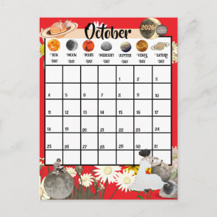 Oktober 2026 Maandkalender Astrologisch     Briefkaart