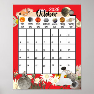 Oktober 2026 Maandkalender Astrologisch Poster