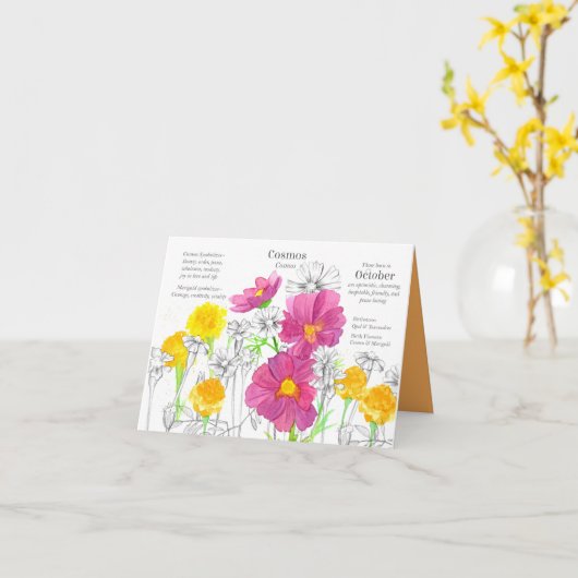 Oktober Birthday Cosmos Marigold Birth Maand Kaart (Gele Bloem)