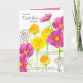 Oktober Birthday Cosmos Marigold Birth Maand Kaart (Voorkant)