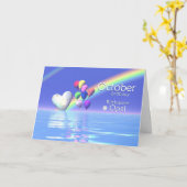 Oktober Birthday Opal Heart Kaart (Gele Bloem)