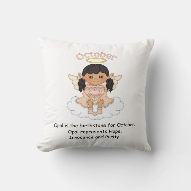Oktober Birthstone Angel Black Kussen (Voorkant)