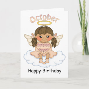 Oktober Birthstone Angel Brunette Birthday Card Kaart