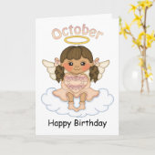 Oktober Birthstone Angel Brunette Verjaardag Kaart (Gele Bloem)