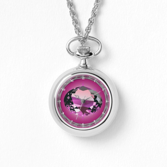 Oktober Birthstone Rond Ketting, verzilverd Horloge (Voorkant)