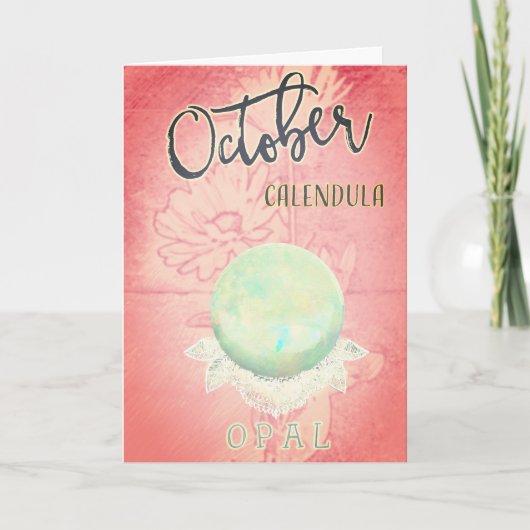 Oktober Calendula en Opal Verjaardag Kaart (Voorkant)
