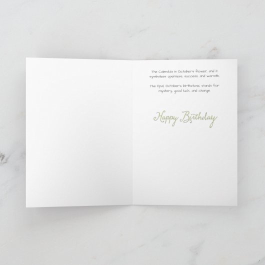 Oktober Calendula en Opal Verjaardag Kaart (Binnen)